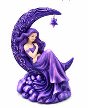Charger l'image dans la galerie, Purple Fairy Crescent Moon Figurine Fantasy Celestial Ornament Gothic Decor 17.8cm
