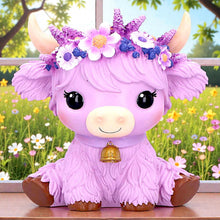 Load image into Gallery viewer, Moo Crew Hyacinth Purple Flower Cow Figurine Cute Farmhouse Ornament Decor
