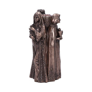 Maiden, Mother, Crone Candle Holder | Triple Goddess Bronze Decor | Handcrafted Resin 17cm