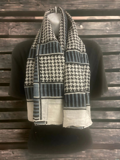 Contemporary Hounds tooth Cotton Scarf, Modern Geometric Pattern, Classic Black and White Shawl, Versatile Fashion Accessory, Square Scarf-OsirisTradingUK