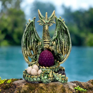 Metallic Dragon Figurine with LED Egg by Nemesis Now - Gothic Fantasy Decor 19.5cm