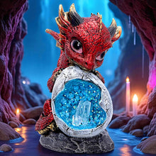 Load image into Gallery viewer, Fantasy Red Baby Dragon and Crystal Egg Figurine Mythical Creature Sculpture
