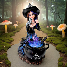 Load image into Gallery viewer, Fantasy Witch with Owl and Cauldron Figurine Cute Gothic Wiccan Ornament Gift
