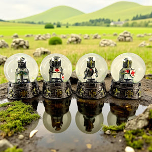 Medieval Knight Snow Globe Set of 4 Templar Figurines Glass Ornament Decor Gift