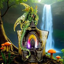 Load image into Gallery viewer, Gothic Mystical Dragon Perched on Castle with Book and Pentagram Fantasy Gift

