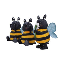 Load image into Gallery viewer, Three Wise Bees Figurines Set See No Evil Hear No Evil Speak No Evil quirky decor
