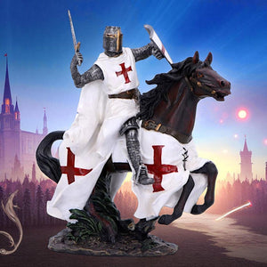 Medieval Templar Knight Statue Crusader Warrior Sculpture Historical Horse Rider