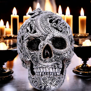 Dragon Skull Gothic Ornament Silver Figurine Collectible Fantasy Home Decor Gift