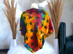 Enchanting Celestial Starburst Cotton Scarf – Cosmic Rainbow Wrap, Versatile Fashion Accessory, 100x100 cm Bohemian Chic