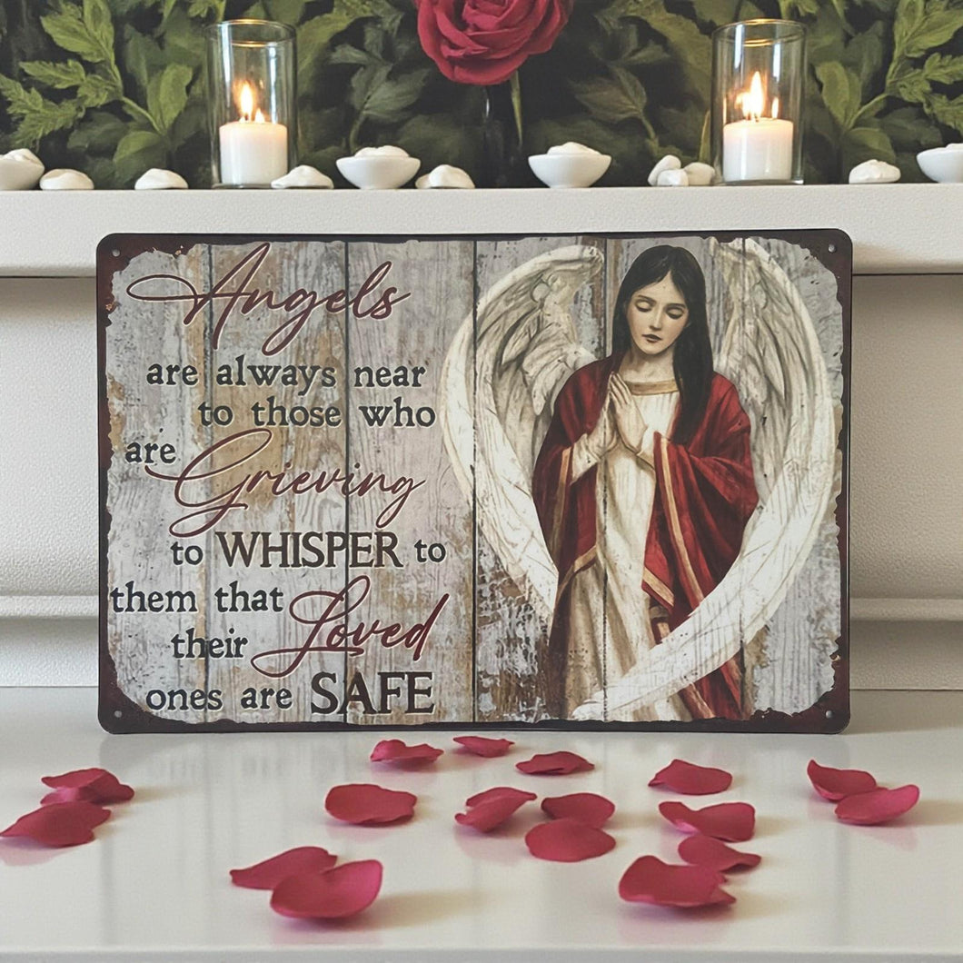 Angel Sympathy Memorial Wall Sign Rustic Inspirational Metal Plaque