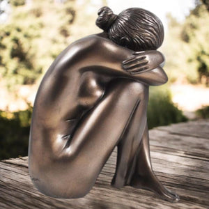 Bronze Finish Seated Woman Sculpture - 14cm x 11cm Resin Figurine - Elegant Home Decor