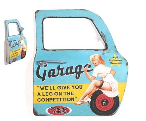 Pin Up Lady Car Door Mirror Man Cave Wall Plaque Metal Garage Sign-OsirisTradingUK