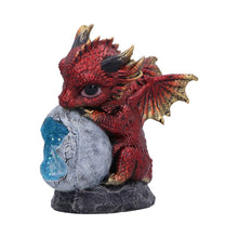 Load image into Gallery viewer, Fantasy Red Baby Dragon and Crystal Egg Figurine Mythical Creature Sculpture
