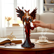 Load image into Gallery viewer, Fiery Fairy with Crystal Staff Red Winged Gothic Fantasy Figurine Collectible statue
