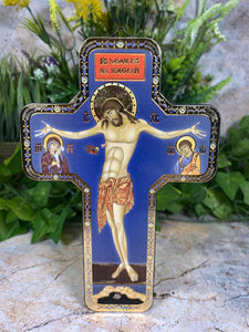 Handcrafted Wood Icon Cross Crucifixion - 17.5 cm - Jesus Christ Sacred Religious Art-OsirisTradingUK