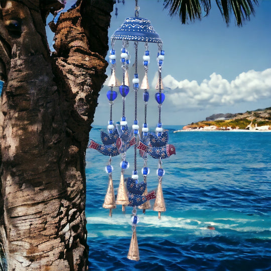 Prezents.com Large Wind Chime with Blue Birds and Bells - Gorgeous Unique Hanging Decor 65cm-OsirisTradingUK
