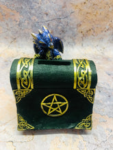 Load image into Gallery viewer, Whimsical Blue Dragon with Pentagram Book of Shadows Money Bank Fantasy Saving Box Dragons Collection Hand Made from Quality Designer Resin-OsirisTradingUK
