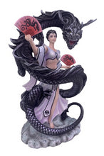 Load image into Gallery viewer, Anne Stokes Collection | Oriental Dragon Mistress Figurine | Asian-Inspired Mythical Fantasy Sculpture | Elegant Geisha with Black Dragon | Resin Crafted Decorative Statue
