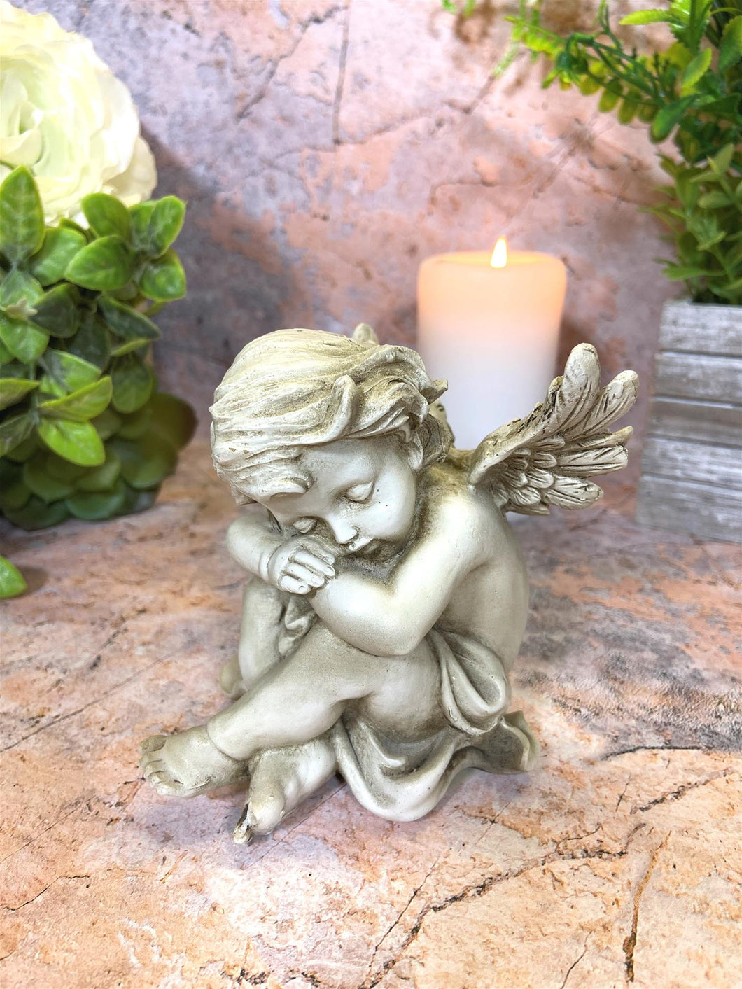 Guardian Angel Grave Cherub Resin Ornament - Symbol of Peace and Remembrance, Memorial Cemetery Decor - 12 x 10 cm