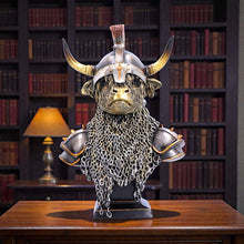 Laden Sie das Bild in den Galerie-Viewer, Highland Cow Guard Figurine Viking Warrior Bull Statue Medieval Ornament Art
