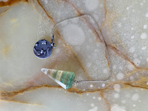Fluorite Crystal Pendulum with Celestial Moon Charm - Guiding Star Divination Pendulum, Spiritual Dowsing Tool, Intuitive Healing Chain