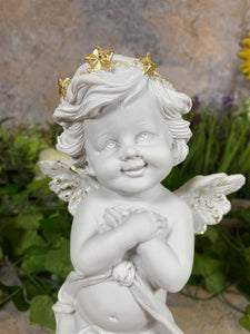 Enchanting Cherub Angel Statue with Gilded Accents - Elegantly Crafted Resin Cherub - Heavenly Nursery Decor - Boxed for Gifting&quot;
