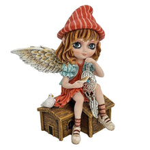 Load image into Gallery viewer, Whimsical Fairy Figurine with Dreamcatcher, Bird &amp; Cottage Statue fantasy ornament
