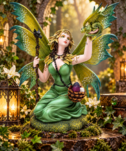 Laden Sie das Bild in den Galerie-Viewer, Woodland Green Fairy Dragon Statue 39cm Gothic Fantasy Figurine Home Ornament
