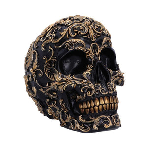 Ornate Black and Gold Skull Ornament Gothic Home Décor Elegant Skull Sculpture