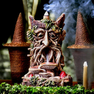 Tree Spirit Backflow Incense Burner Mystical Green Man Ornament Fantasy Figurine