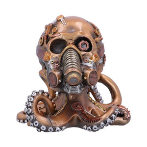 Gothic Steampunk Octopus Skull Figurine Respiration Gears & Gas Mask Ornament