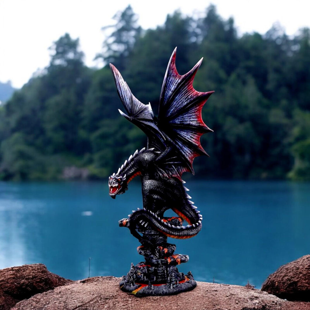 Large Hand-Painted Dragon Figurine - Mythical Resin Sculpture with Detachable Wings