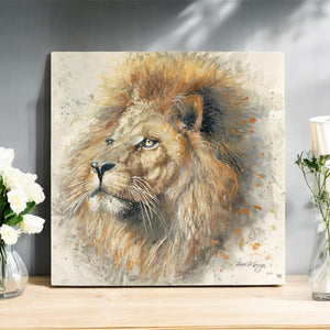 "LEX Ceramic Art Tile by Bree Merryn - Majestic Lion Wall Decor, 20x20 cm, Ready to Hang"