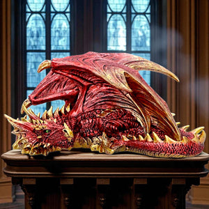 Mythical Red Gothic Dragon Resting Fantasy Creature Figurine Enchanted Decor