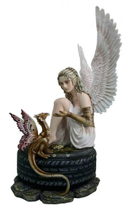 Angelic Gothic Fairy with Dragon Figurine, Mystical Statue Protector Decor, Enigmatic Sculpture, Mythical Companion Piece, Fantasy Art-OsirisTradingUK