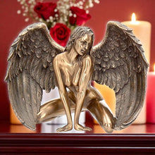 Charger l&#39;image dans la galerie, Bronze Angel Nude Figurine Gothic Fallen Angel Statue Sensual Winged Sculpture
