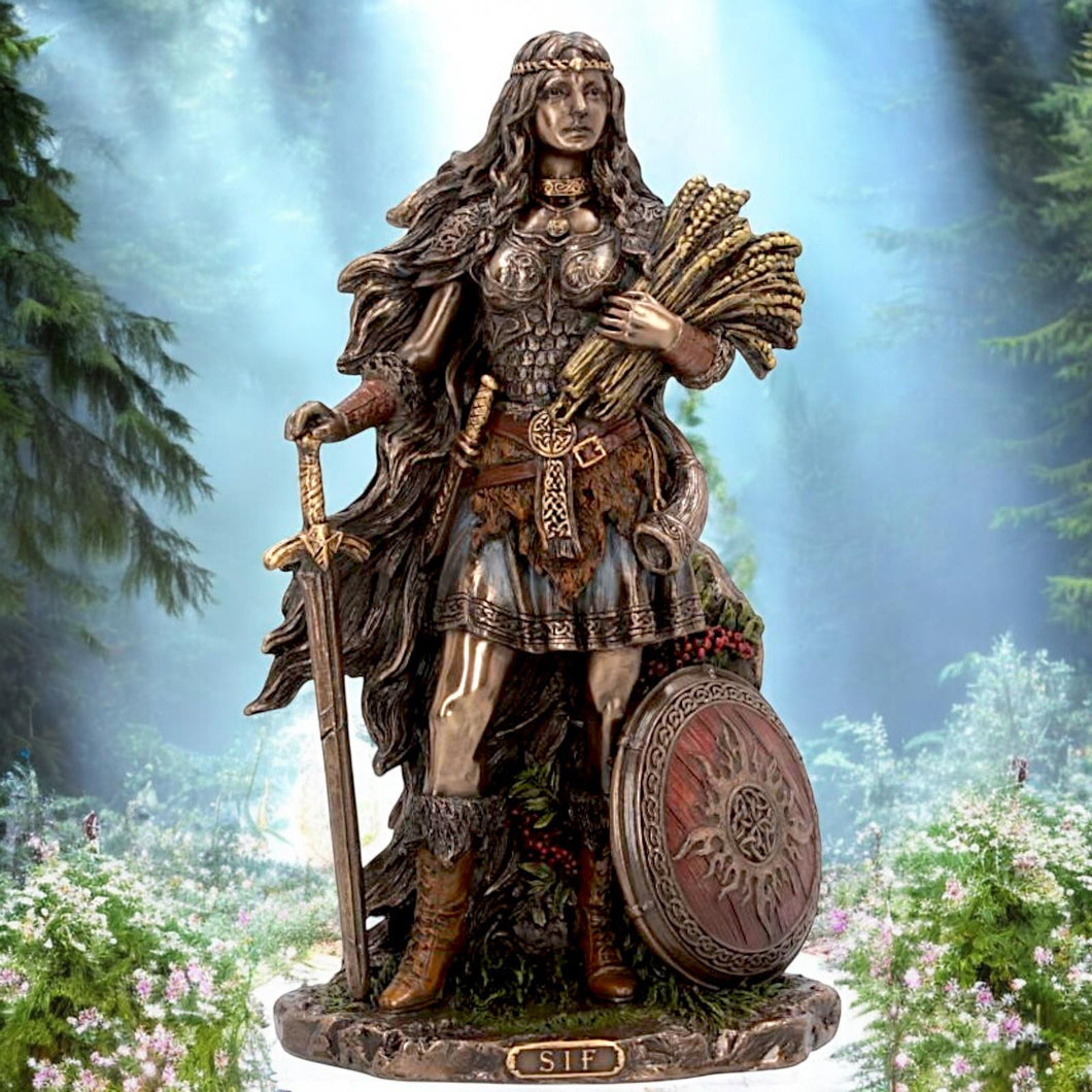 Sif Norse Goddess Bronze Figurine Mythological Viking Earth Mother Statue Decor