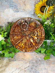 Pagan Wheel of the Year Plaque, Resin Wiccan Sabbat Wall Art, 25 cm Diameter, Detailed Seasonal Festivities Carving, Witchcraft Ritual Decor