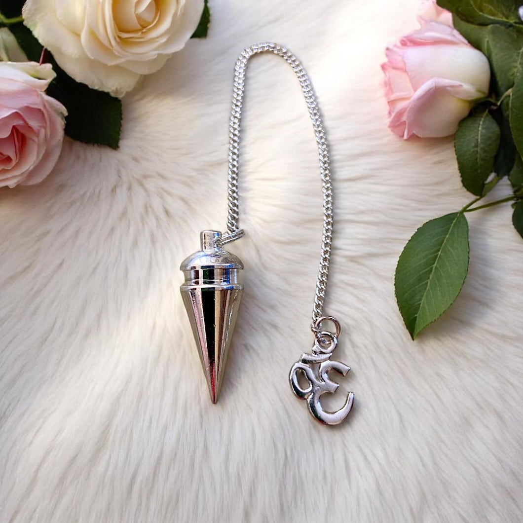 Metal Cone Pendulum + Om Charm Divination Tool Dowsing Healing Chakra Reiki