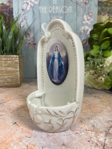 Porcelain Our Lady of the Miraculous Virgin Mary Water Font | Elegant Religious Decor | Holy Water Vessel | 13.5 cm-OsirisTradingUK