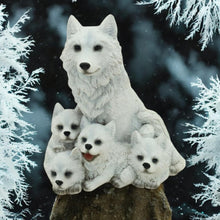 Load image into Gallery viewer, White Wolf &amp; Pups Resin Figurine 12cm – Adorable Family Pack Statue for Wildlife Lovers
