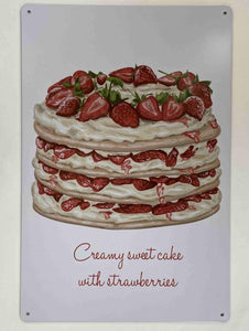 Deliciously Sweet Cake with Fresh Strawberries - Handcrafted Metal Sign House Warming Gift-OsirisTradingUK