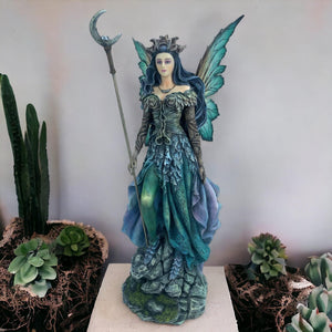 Mystical Moon Fairy Holding Staff Statue, Sculpture for Indoor Fantasy Home Decor, Enchanting Fairy Tale Ornament, Whimsical Collectible-OsirisTradingUK