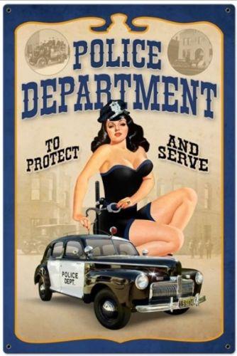 Vintage Pin-Up Girl Police Department Metal Sign - Nostalgic Decor for Law Enforcement and Retro Enthusiasts Man Cave Garage Shed-OsirisTradingUK