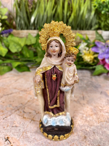 Our Lady of Mount Carmel Resin Figurine, Hand-Painted Marian Statue, Catholic Decor, Patroness of Carmelite Order-OsirisTradingUK