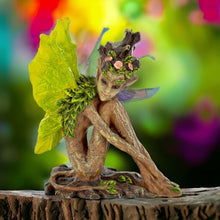 Load image into Gallery viewer, Forest Sprite Ornament with Green Wings Figurine Fairy Mystical Statue Pixie-OsirisTradingUK
