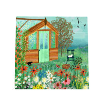 Load image into Gallery viewer, The Greenhouse Ceramic Wall Tile 20x20cm by Angela Holland – Unique Art Decor, Cottage Garden Scene, Handmade, Decorative Plaque, Ready to Hang

