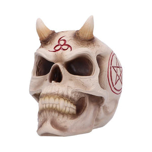 James Ryman 666 Skull 20cm - Gothic Devil Skull Ornament with Horns - Hand-Painted Resin Collectible - Occult Pentagram Art Figurine - Unique Gothic Fantasy Decor