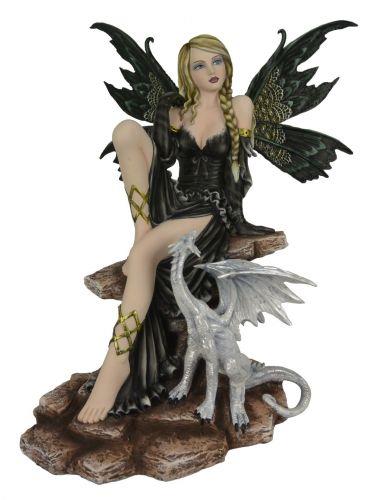 Large Enchanted Fairy & Dragon Statue Fantasy Figurine Gothic Collectible Decor 45 cm