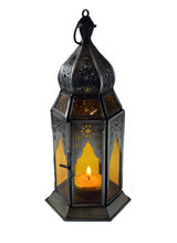 Load image into Gallery viewer, Moroccan Style Lantern Zinc Antique Amber Glass Tea Light Candle Holder Home Decoration
